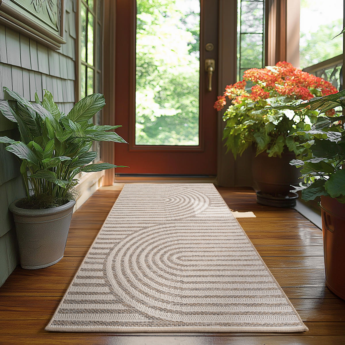 TEPPICH Outdoor Flachgewebe Boho Muster Polypropylen Balkon Beige Läufer 80x250 - Beige, Textil (80/250cm) - KADIMA DESIGN