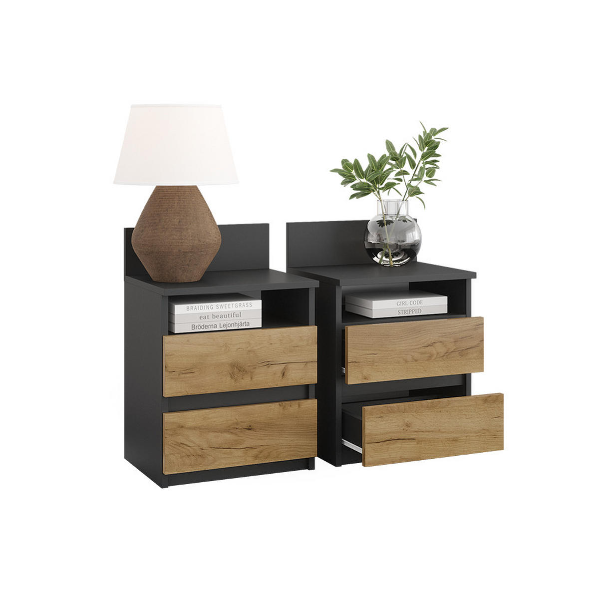 NACHTTISCH Monty Anthrazit 39.6 x 59.1 cm 2er Set - Anthrazit, Holzwerkstoff (32.3/59.1/39.6cm) - Vicco