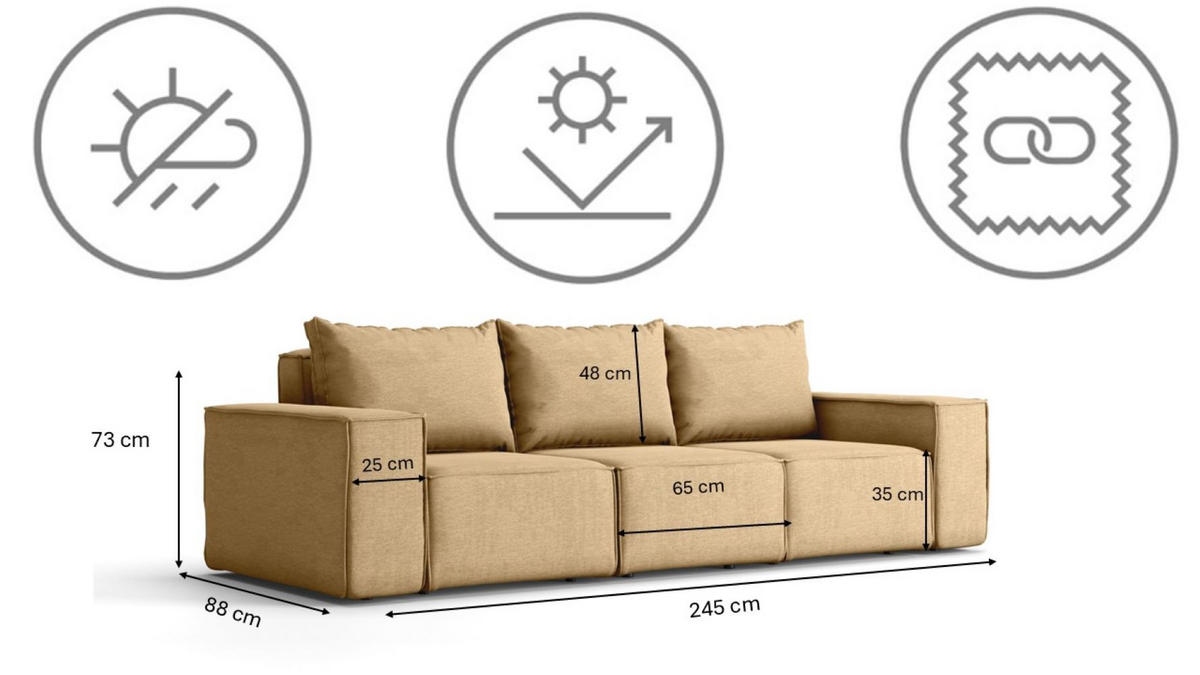 GARTENSOFA 3-Sitzer Für Den Garten SONNE Capucino - Cappuccino, Holz (245/73/88cm) - Kaiser Möbel