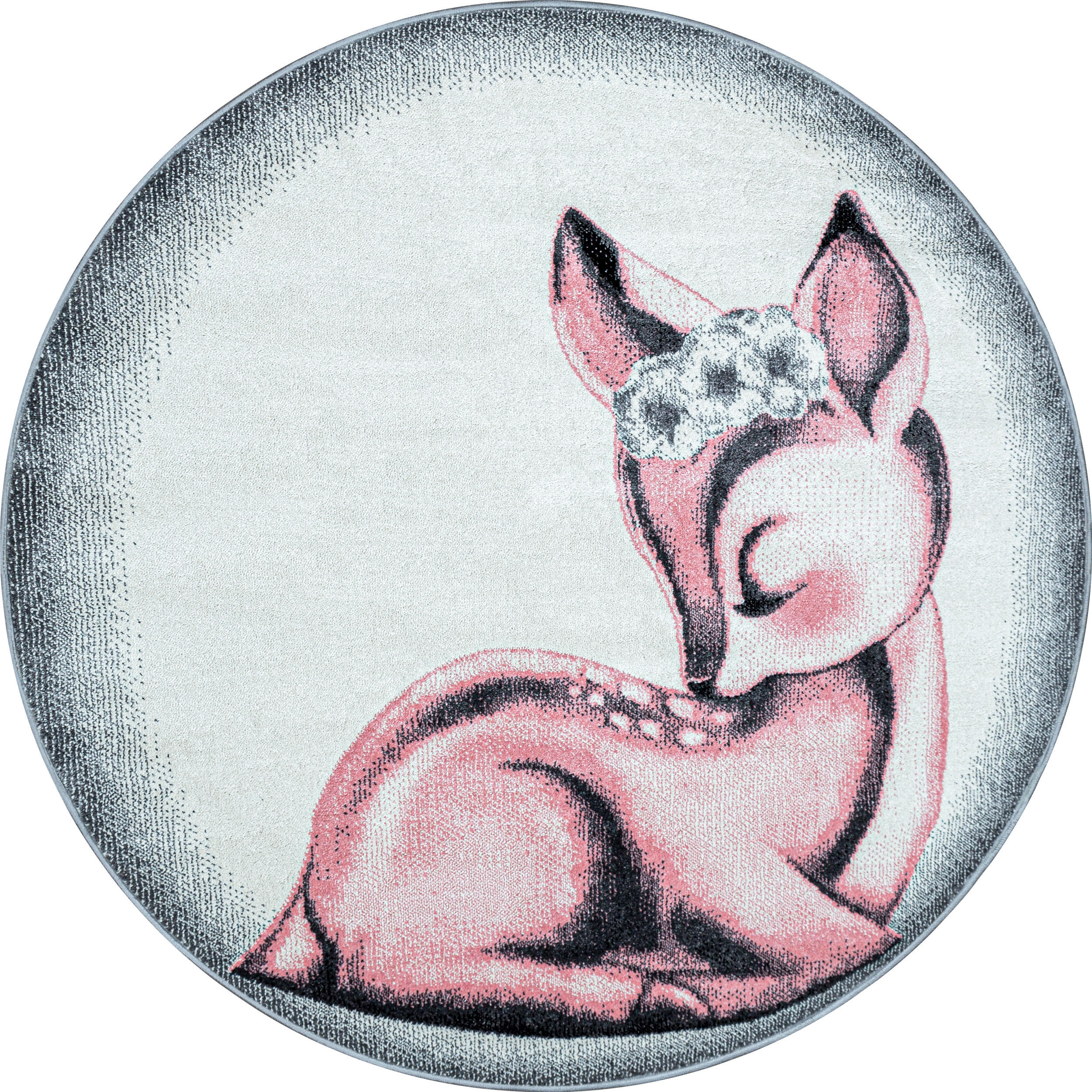 TEPPICH Kinder Kurzflor Reh Polypropylen Kinderzimmer Pink Rund 160x160 - Rosa, Textil (160/160cm) - KADIMA DESIGN