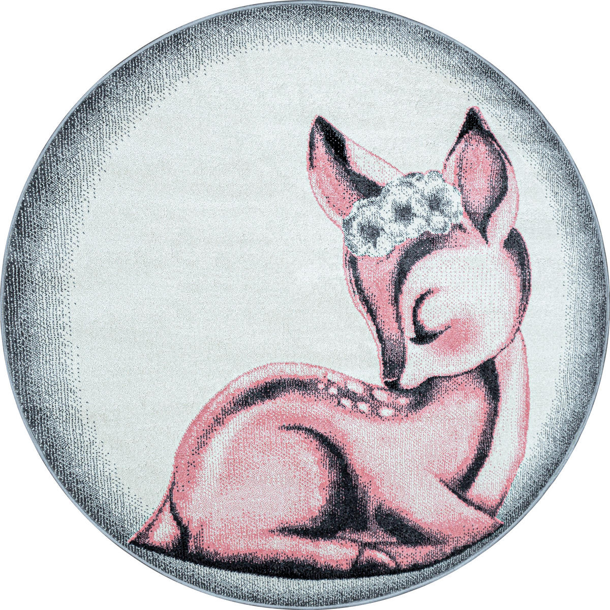 TEPPICH Kinder Kurzflor Reh Polypropylen Kinderzimmer Pink Rund 160x160 - Rosa, Textil (160/160cm) - KADIMA DESIGN