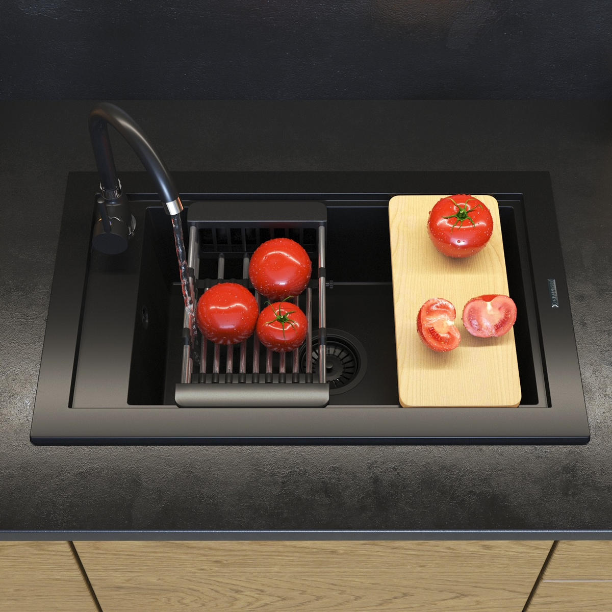 GRANITSPÜLE Panama mit Armatur Siphon - Schwarz, Kunststoff/Stein (42/17/68cm) - Granitan