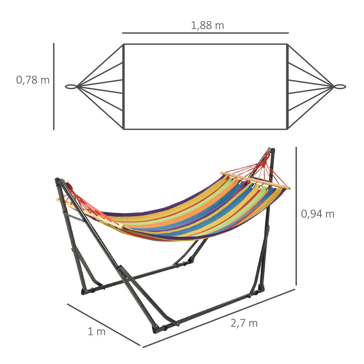HÄNGEMATTE DE-13578 2-in-1 mit Wäscheständerfunktion Mehrfarbig - Multicolor, Metall (100/94/270cm) - ComfortXL