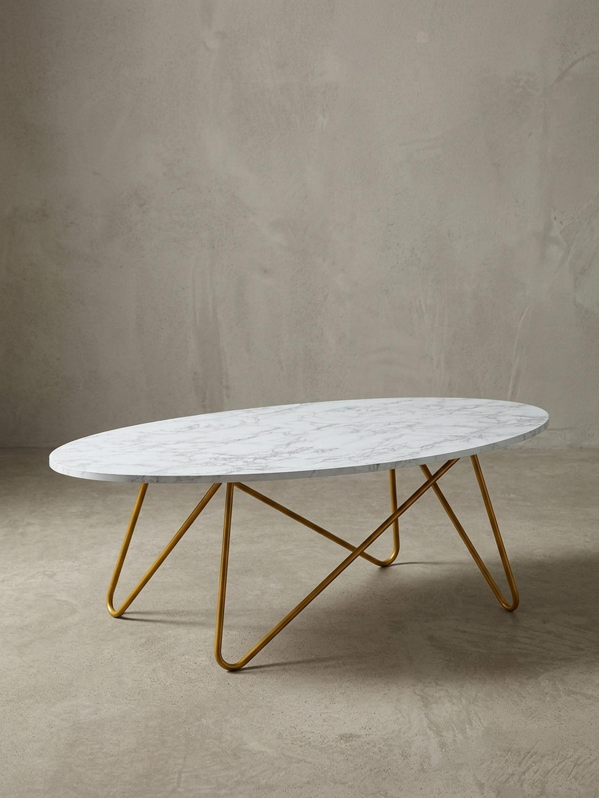 COUCHTISCH Oval in Marmor-Optik mit goldfarbenem Gestell, Maße 120x40x60 cm - Goldfarben/Weiß, Holz/Metall (60/120/40cm) - KADIMA DESIGN