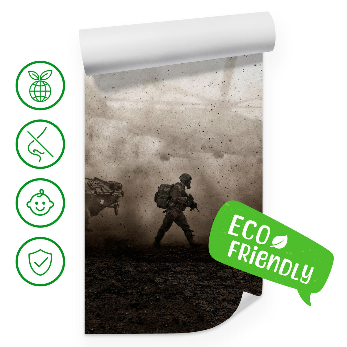 FOTOTAPETE für Jugendzimmer Wüste Militär Hubschrauber Panzer 200x140 - Beige/Schwarz, Papier (200/140cm) - Muralo