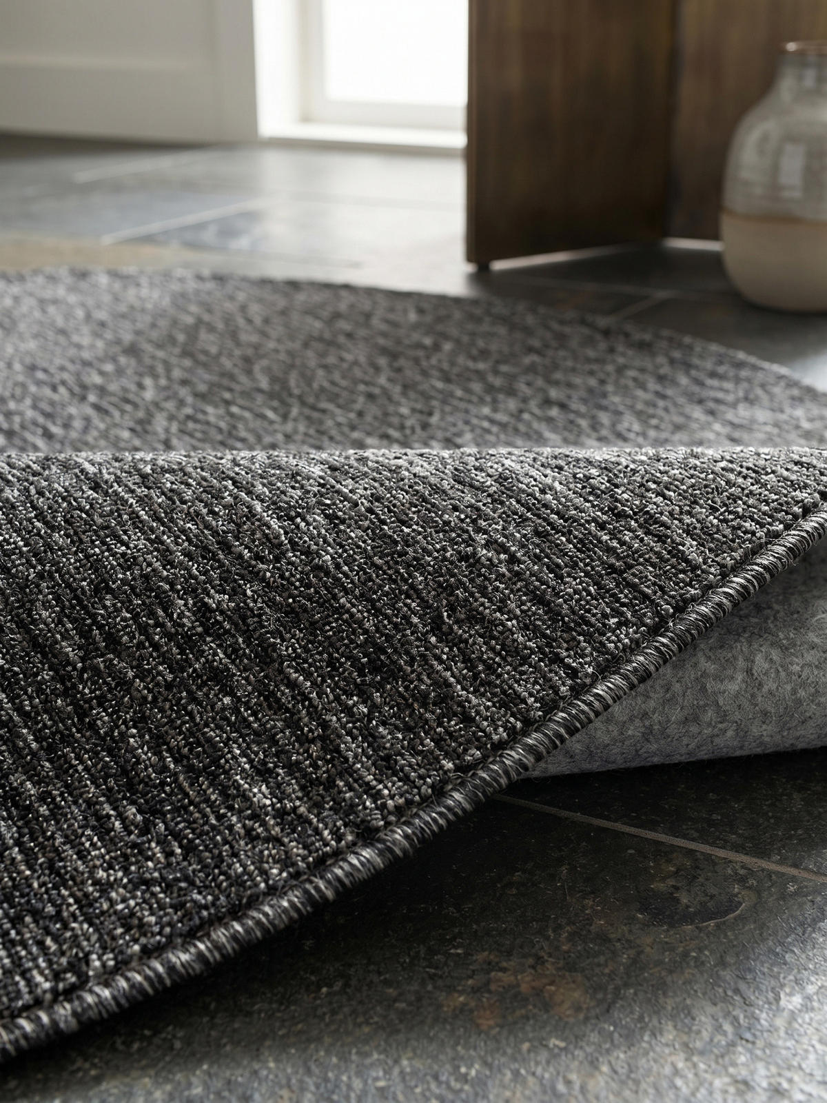 TEPPICH Waschbar Uni Modern Schlafzimmer Strapazierfähig Rund Anthrazit 200x200 cm OEKO-TEX – AMMER - Anthrazit, Textil (200/200cm) - KADIMA DESIGN