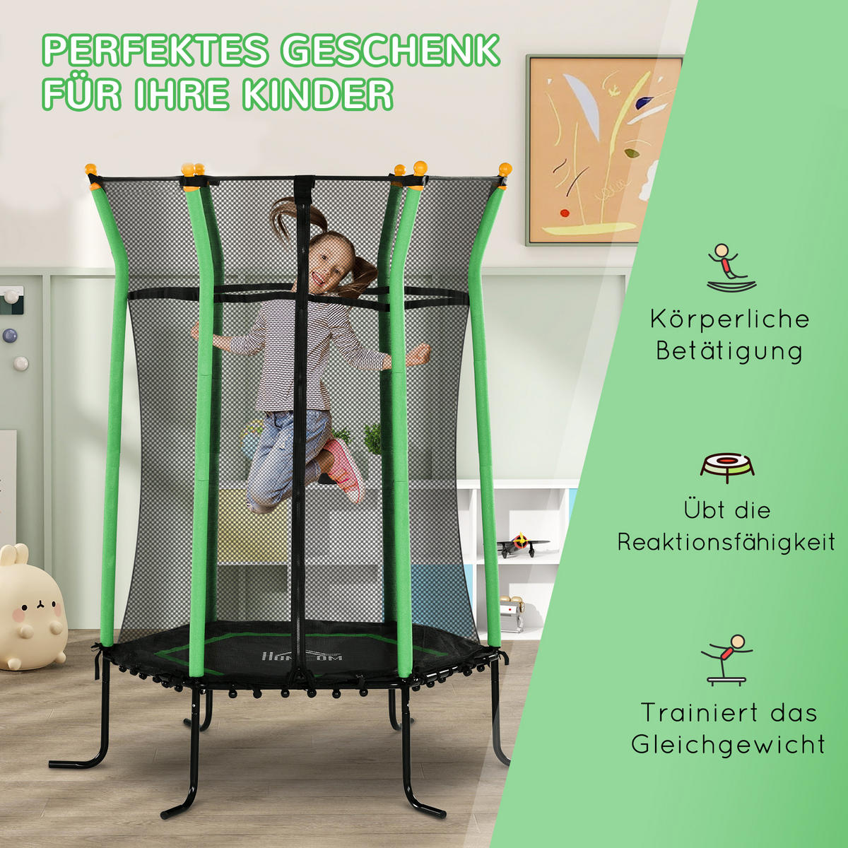 KINDERTRAMPOLIN - Grün, Kunststoff/Metall (163.5/163.5cm) - HOMCOM