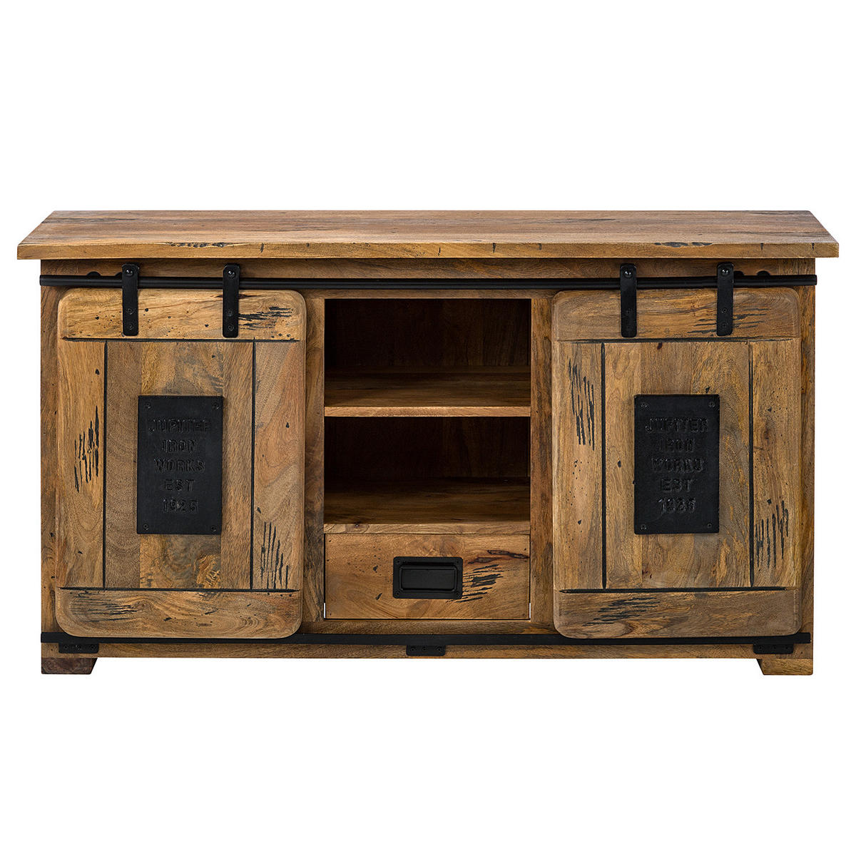 SIDEBOARD - Mango massiv / Eisen - Mango / Schwarz - Braun, Holz/Metall (128/70/45cm) - home24