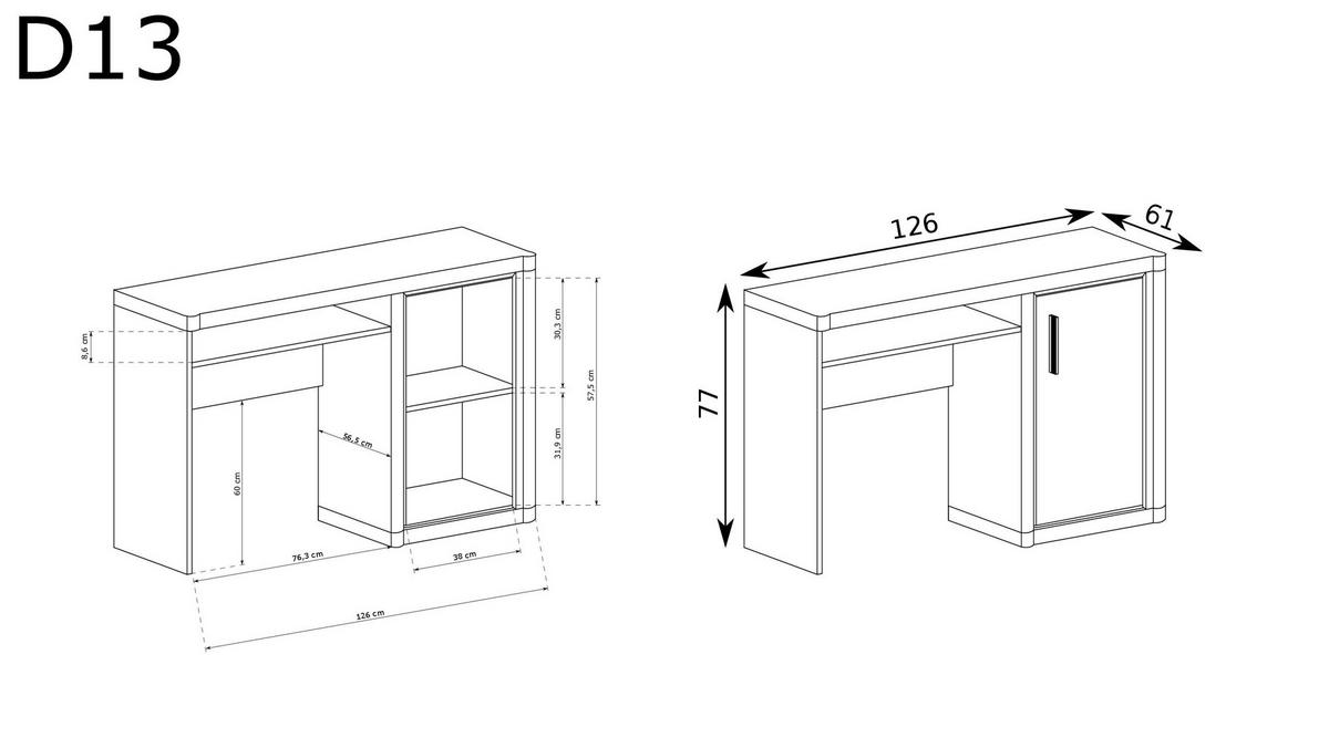 SCHREIBTISCH Dallas D-13 Trüffeleiche - Trüffeleichefarben, Holzwerkstoff (61/126/77cm)
