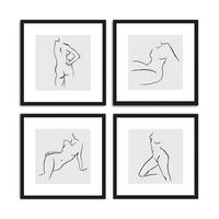 BILDER-SET mit Rahmen 4 x 30x30 cm Line Art Frauen schwarz weiß - Weiß, Holz (30/30cm) - artissimo