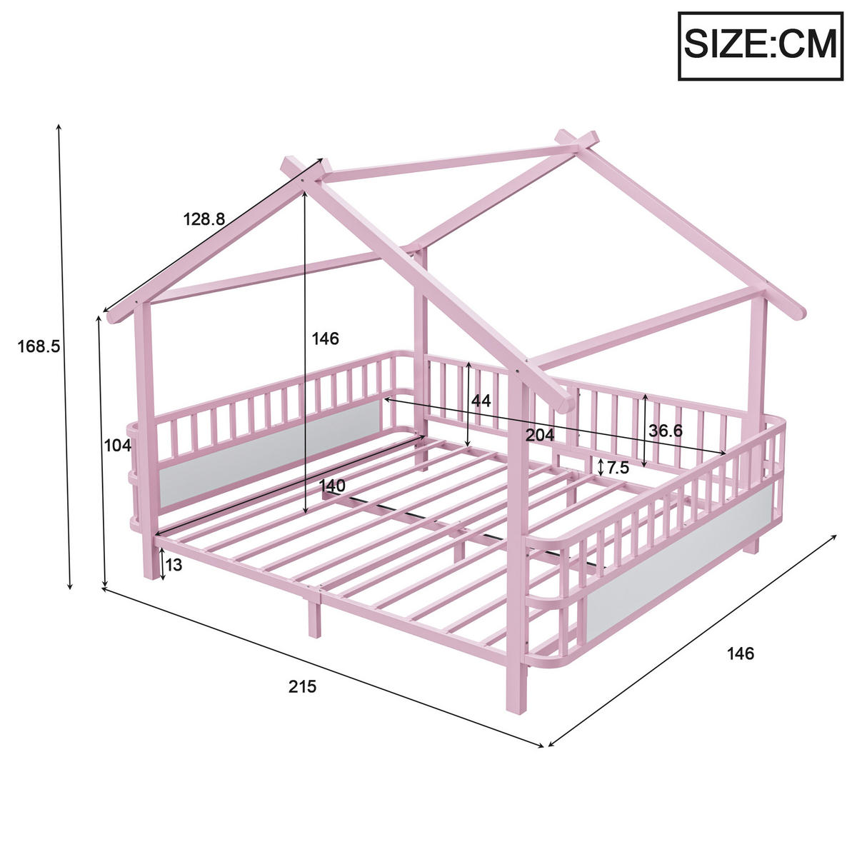 KINDERBETT 140x200 Metall Sicherheitsgitter Rosa - Pink, Metall (140/200cm) - FLIEKS