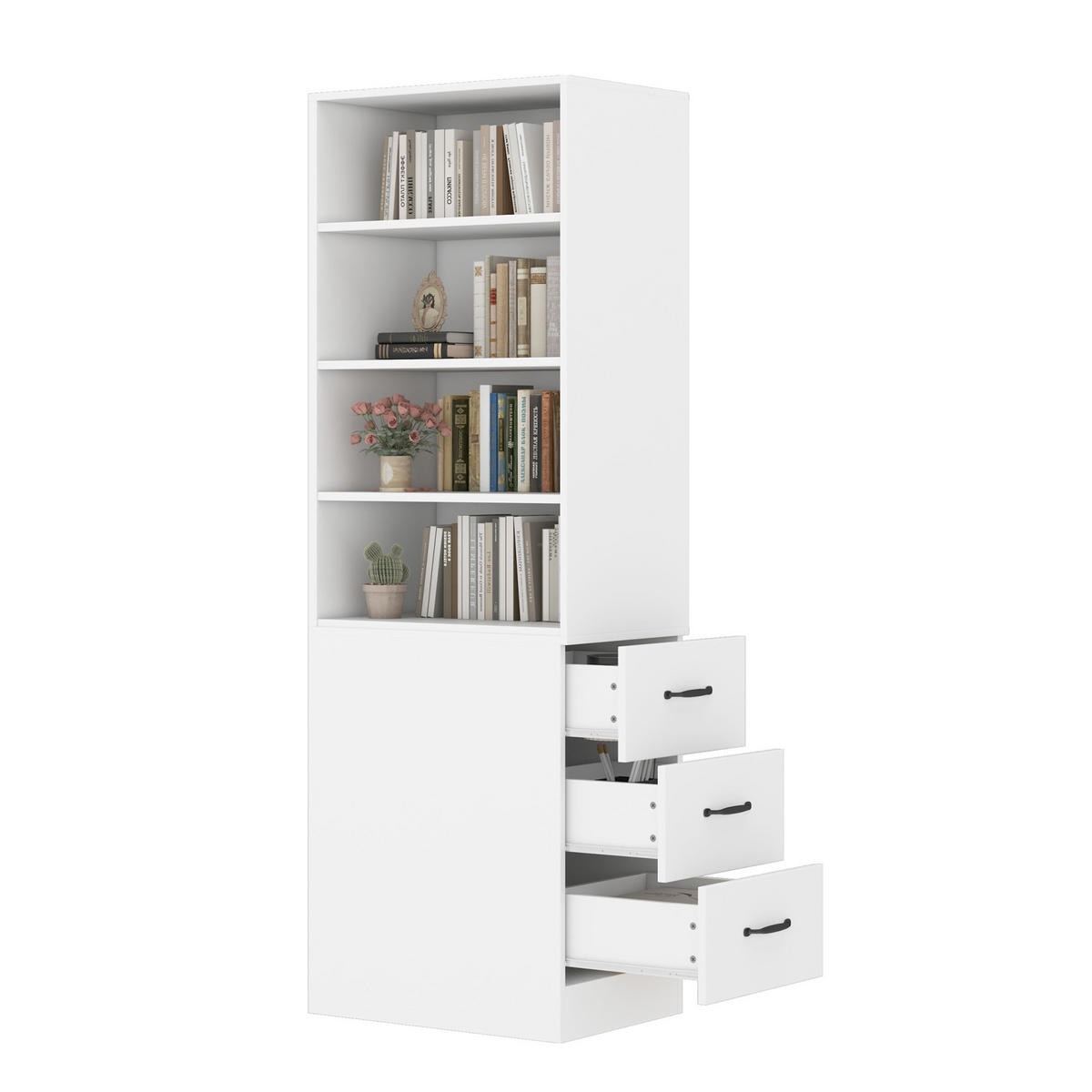 HIGHBOARD mit Schubladen 60/38/180 cm in Weiß – schmal mit viel Stauraum - Weiß, Holzwerkstoff (60/180/38cm) - BEAOK