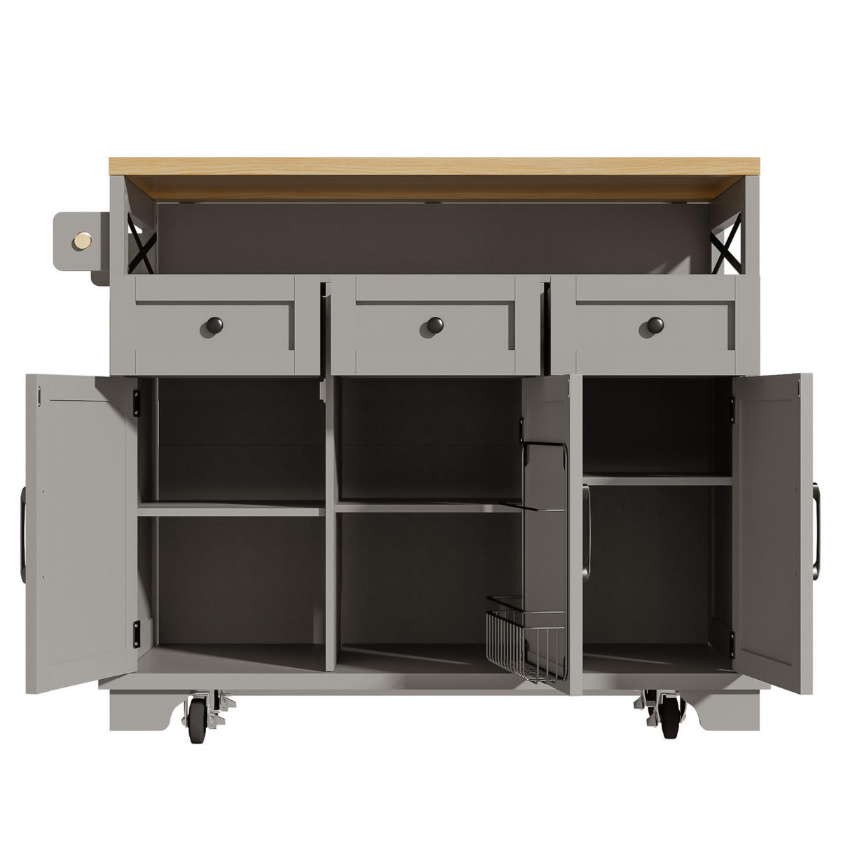 KUECHENINSEL mit Klappseite 118 x 43-80 x 98 cm Grau - Grau, Metall (43/98/118cm) - Beauniv