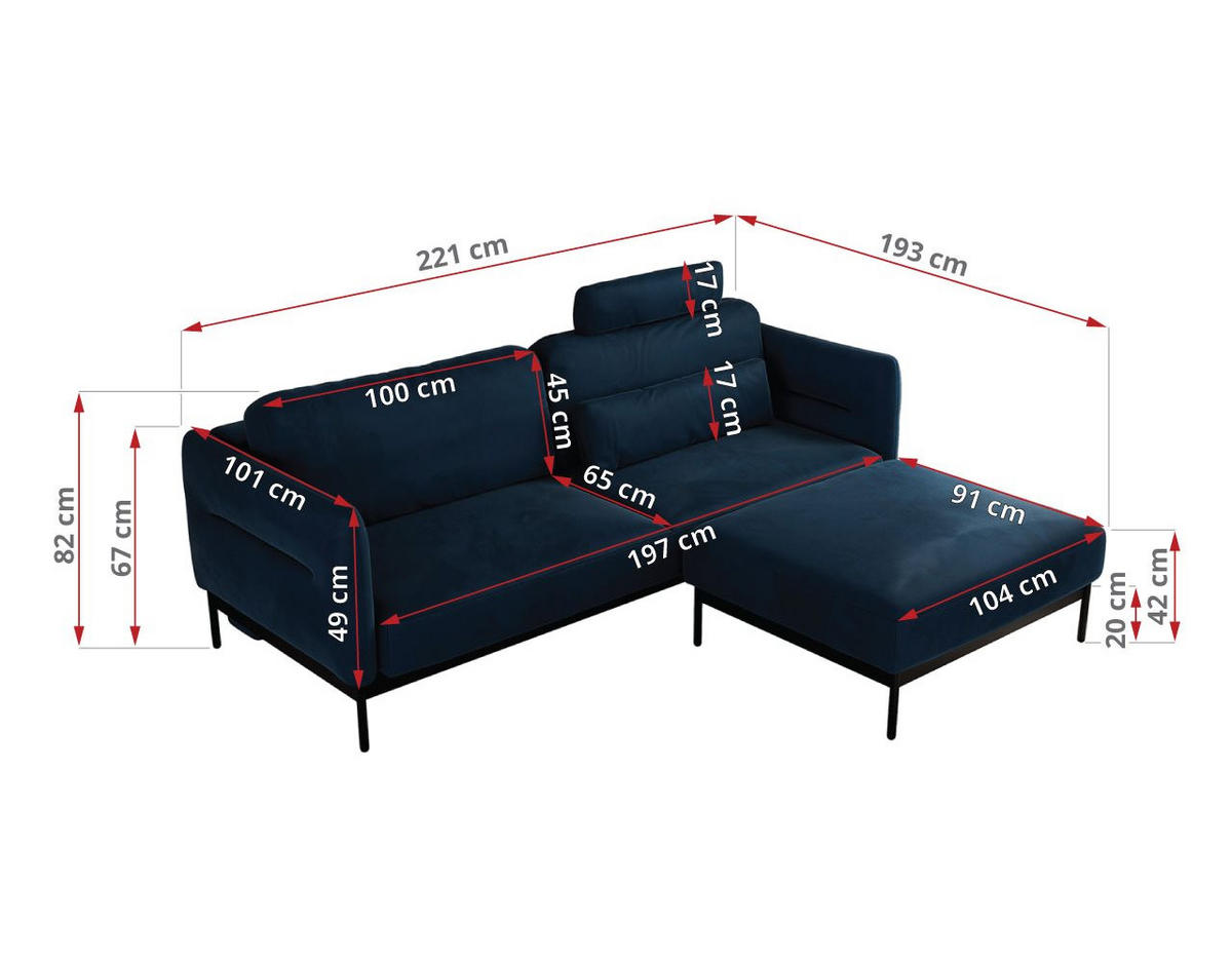 SCHLAFSOFA SALENTO Dunkelblau Velvet - Schwarz/Dunkelblau, Textil/Metall (221/82/193cm) - MKS