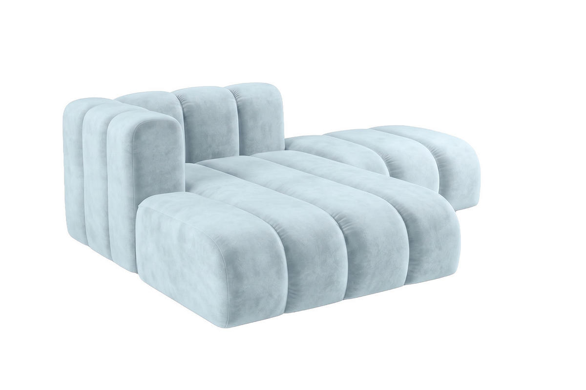 CHAISELONGUE Modulare Mit Hocker, Velvet-Stoff Riviera, Babyblau, Links, GRAND - Hellblau, Holz (204/179cm) - Kaiser Möbel