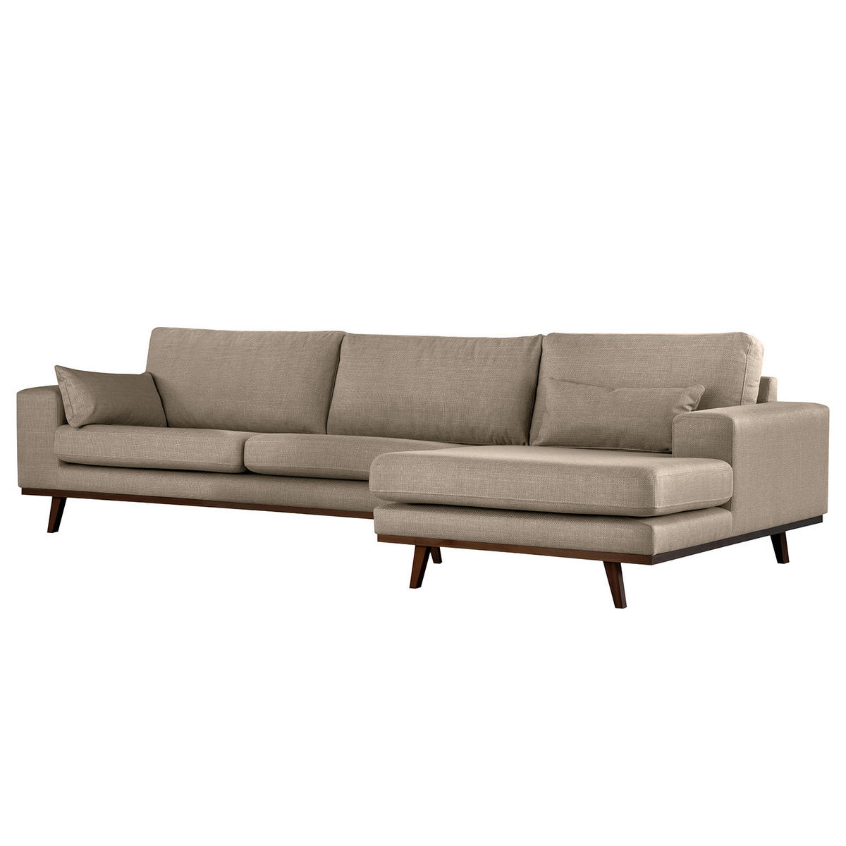 ECKSOFA mit Longchair - Taupe/Buchefarben, Buchenholz/Textil (281/153cm) - home24