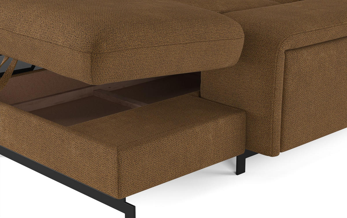 WOHNLANDSCHAFT mit Schlaffunktion und Bettkasten, Orlando-Stoff - Cognac/Schwarz, Kunststoff/Textil (328/81/215cm) - Cotta