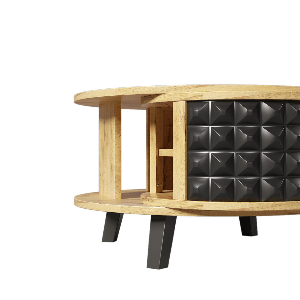 COUCHTISCH rund drehbar mit Ablage in Schwarz-Natur 80/45,2 cm - Naturfarben, Holzwerkstoff (82.5/80/45.2cm) - OKWISH