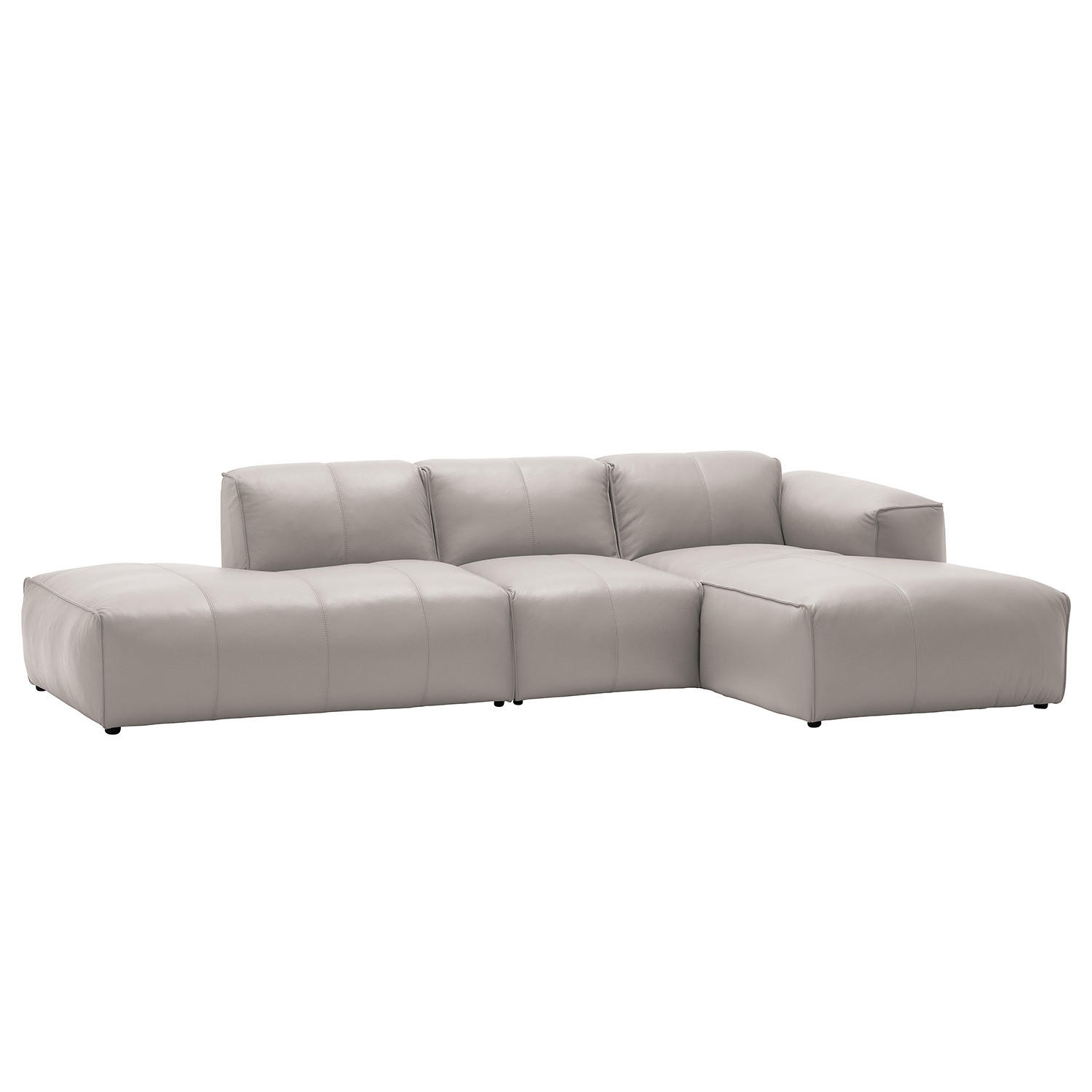 ECKSOFA mit Chaiselongue - Hellgrau/Schwarz, Leder/Kunststoff (290/173cm) - home24