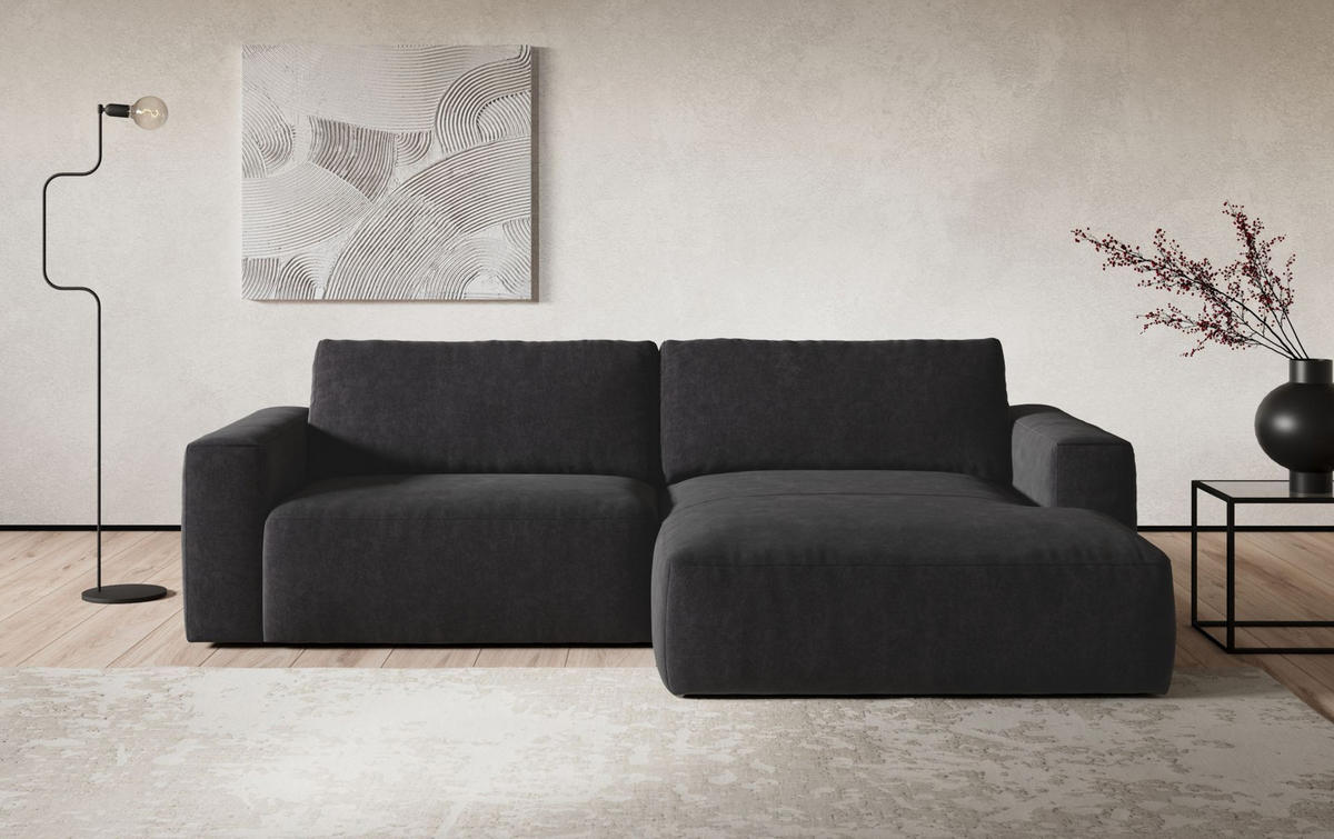 ECKSOFA mit losen Rückenkissen, wasserabweisender All Senses Stoff - Schwarz, Holz/Kunststoff (175/288cm) - Cotta