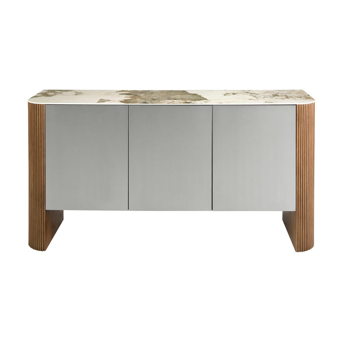 SIDEBOARD Sideboard aus Silberholz, Nussbaum und Porzellan-Marmorplatte 160/45/80 cm - Silberfarben/Walnussfarben, Holz (160/80/45cm) - ANGEL CERDA