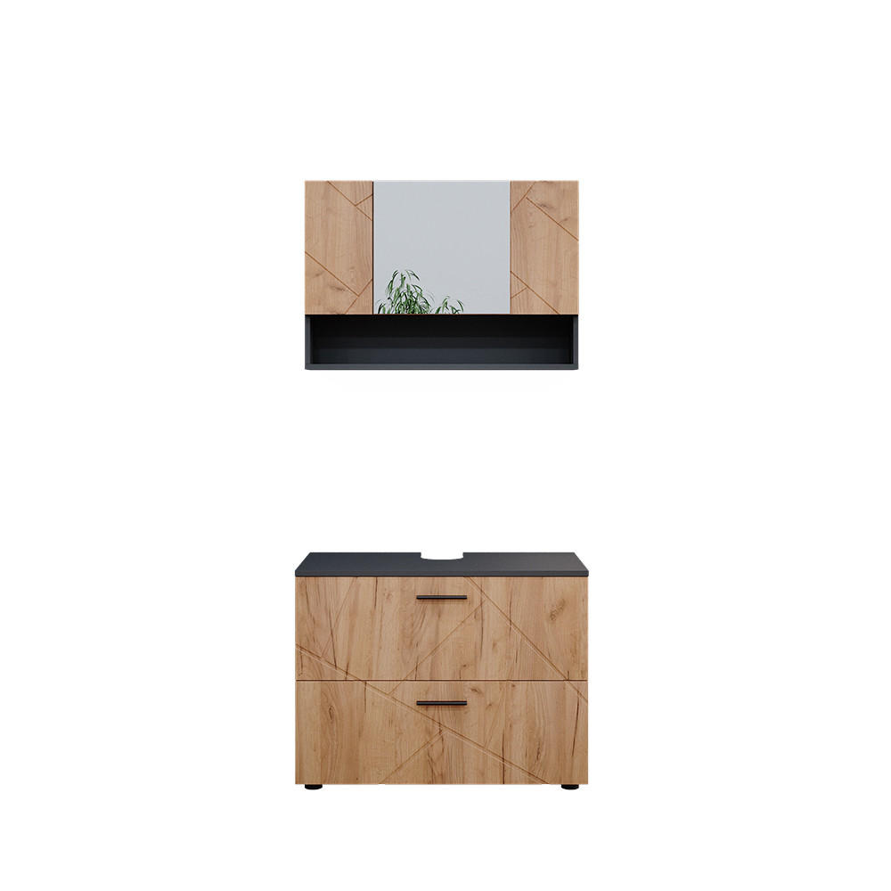 BADRUMSMÖBELSET Irma Goldkraft ek/antracit 2 delar, underskåp 80 cm Honungsek, Antracit 58.6/80/41 cm