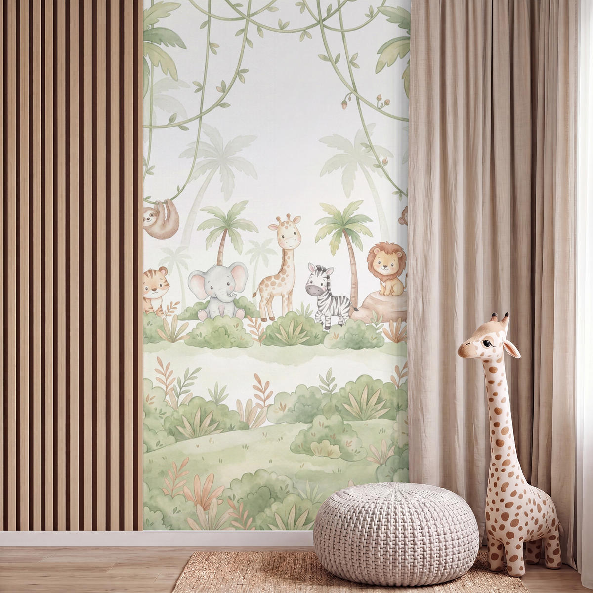 KINDERTAPETE - Tiere - Dschungel - Pastell - 120x240 cm - Weiß, Papier (120/240cm) - OnlyWow