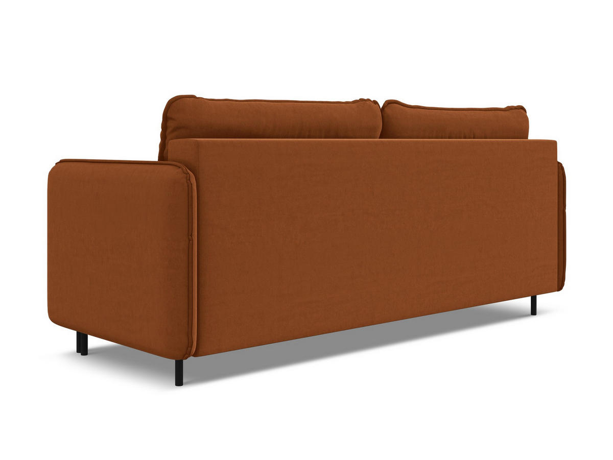 3-SITZER SOFA mit Schlaffunktion Samt Stoff Orange - Terra cotta/Schwarz, Holz/Textil (226/90/92cm) - Makamii