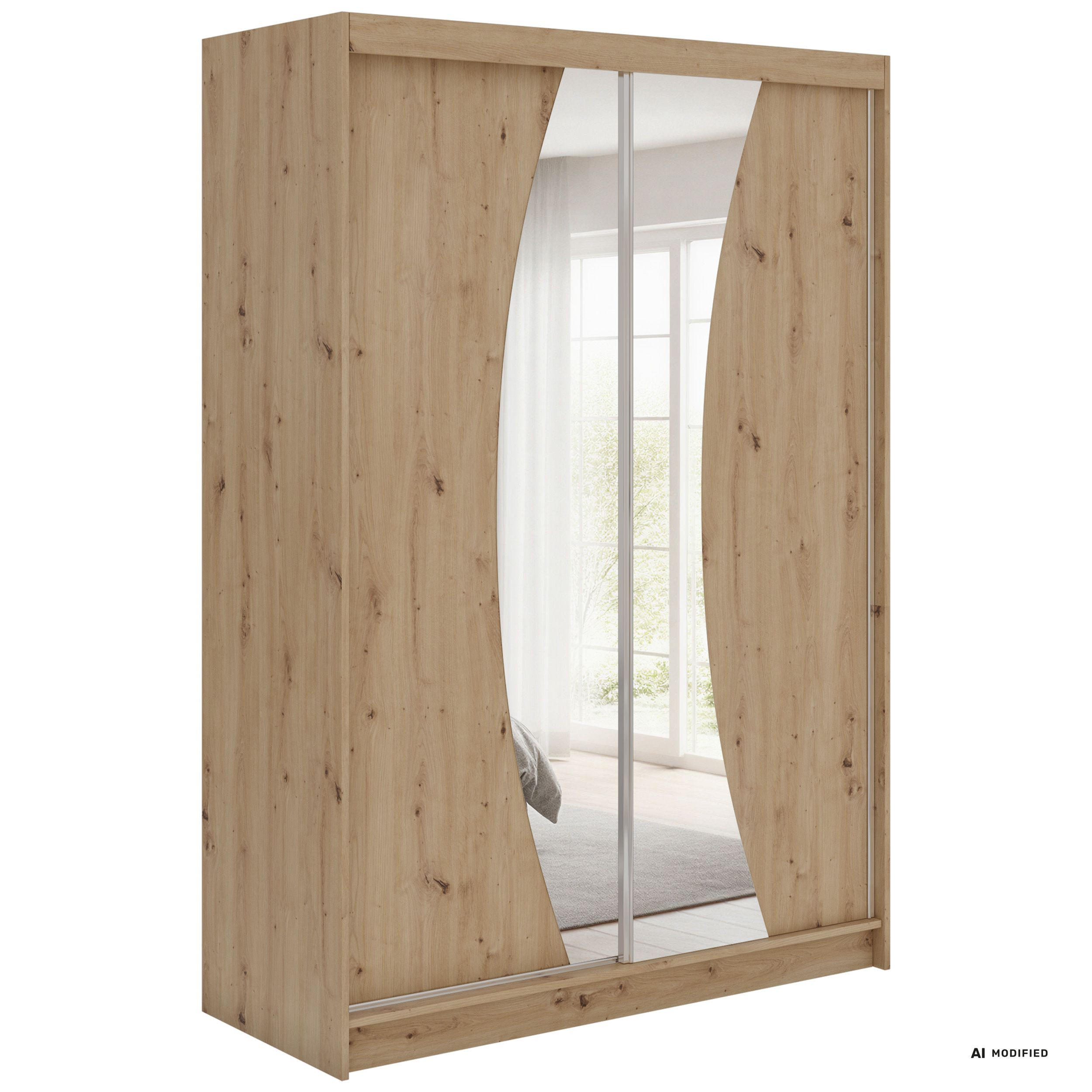 SCHWEBETÜRENSCHRANK 150 - VERONA - Eiche Artisan mit Spiegel - Alufarben/Eiche Artisan, Holzwerkstoff/Metall (150/216/61cm) - MKS