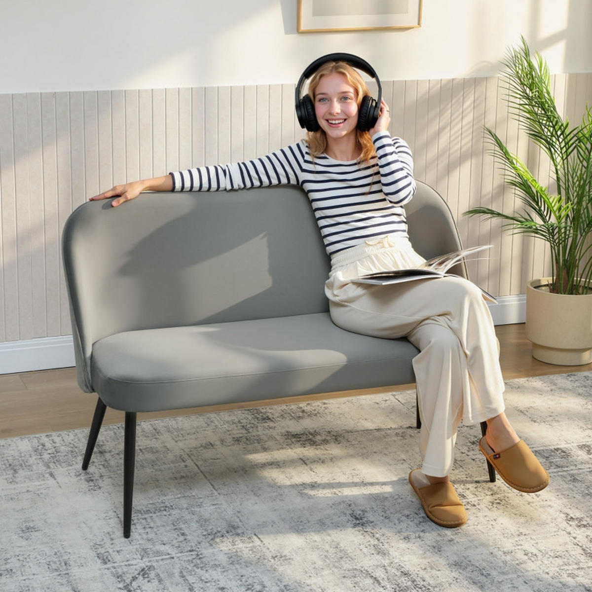 2-SITZER-SOFA mit Metall- & Holzrahmen 127/63/84,5 cm Grau - Grau, Metall (63/84.5/127cm) - Redom