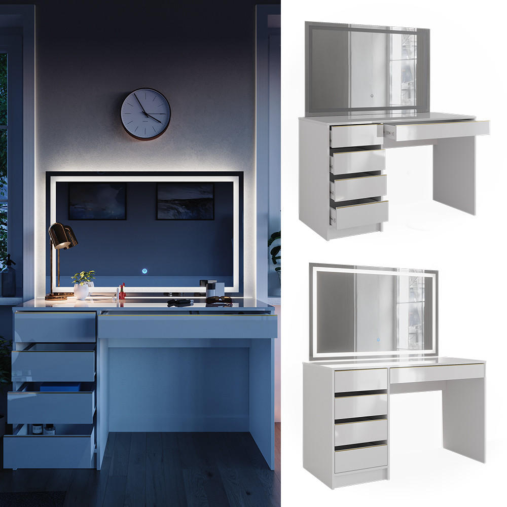 Thumbnail - Vicco Schminktisch, Weiß, Holzwerkstoff, 5 Fächer, 5 Schubladen, Rechteckig,Rechteckig, 120x75x55 cm, Schlafzimmer, Schm...