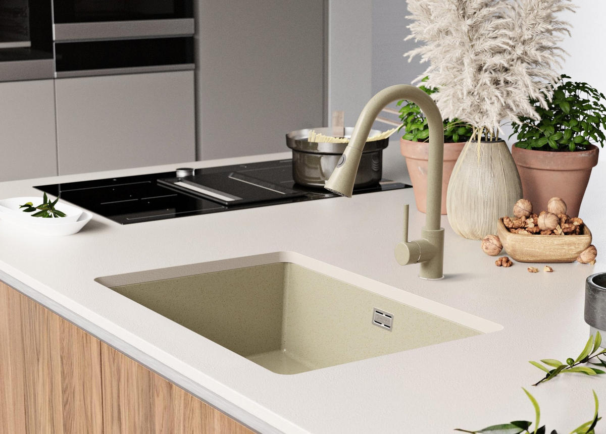 UNTERBAUSPÜLE GRANIT London, 2-er set Beige 66/47 cm 1 Becken + Ablauf-Set ab 70er Unterschrank - Beige, Kunststoff (66/20/47cm) - Primagran