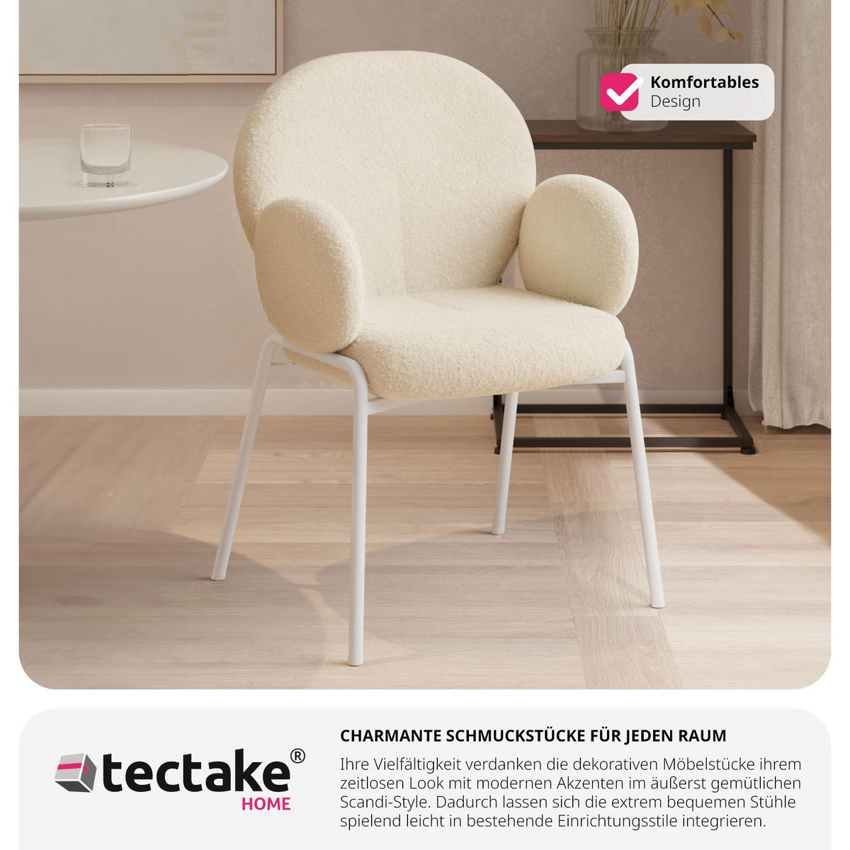 STUHL 6er Set Scandi Belastbarkeit 120 kg 61 5 x 62 x 90 - Creme, Kunststoff (62/90/61.5cm) - tectake