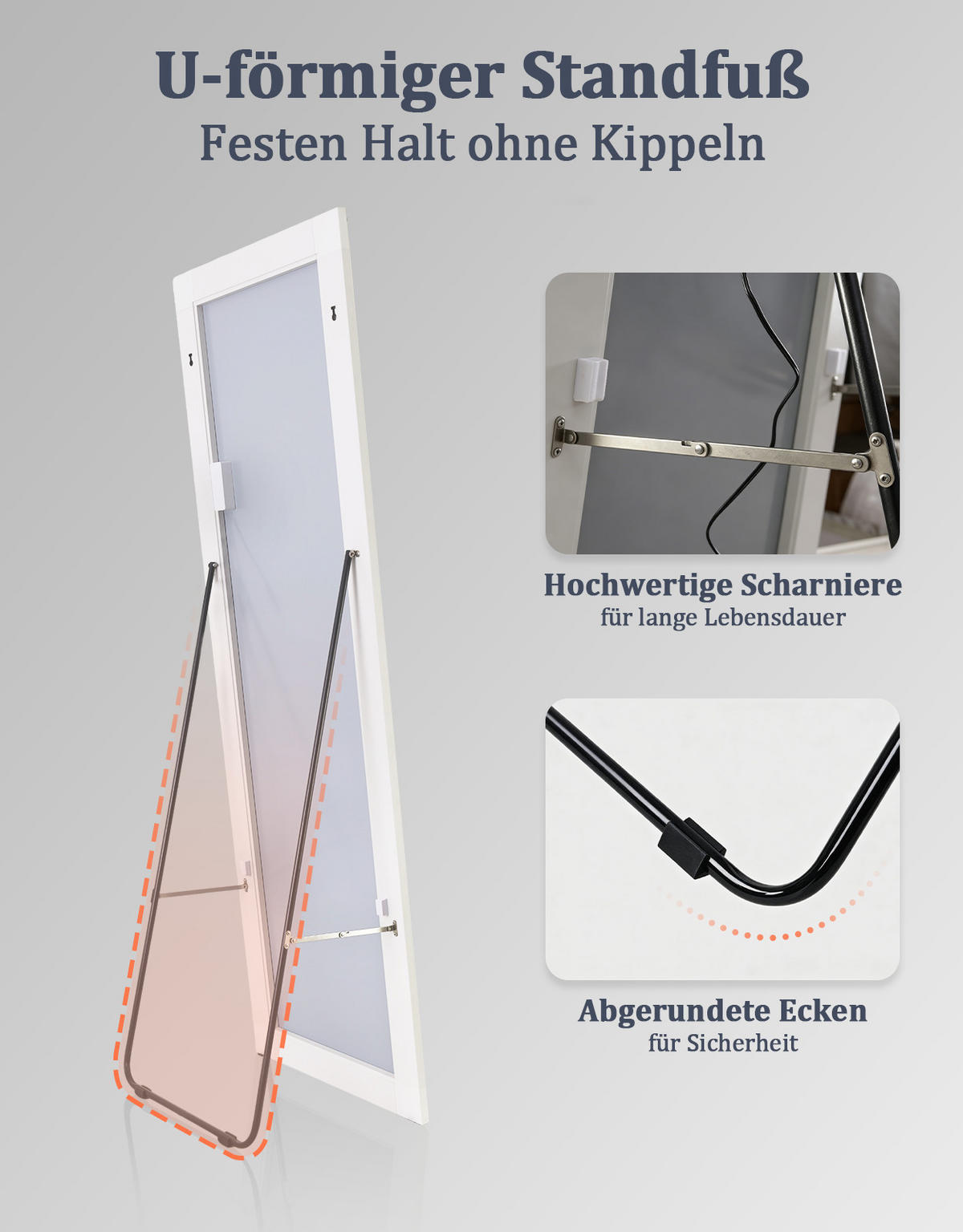 GANZKÖRPERSPIEGEL Rhyvith 160/50/34 cm - Weiß, Glas/Metall (50/34/160cm) - ZMH