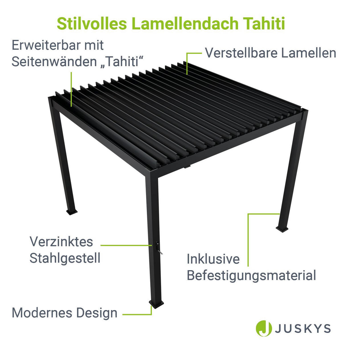PERGOLA/ LAMELLENDACH Tahiti 3x3 m anthrazit - Anthrazit, Metall (300/240/300cm) - Juskys