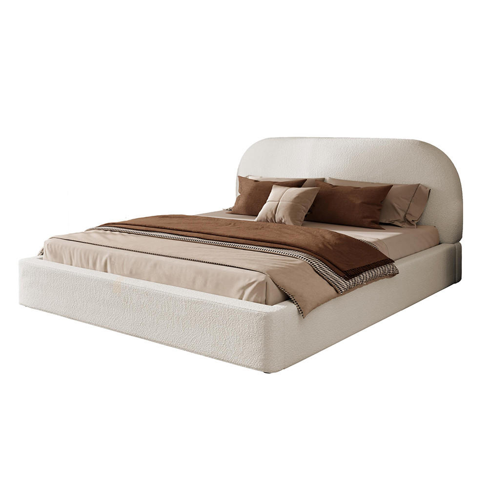 POLSTERBETT 180 x 200 cm, Bett mit Latten, gepolstertes Kopfteil, beige Bouclé - Beige, Holz/Textil (180/200cm) - KOMHTOM