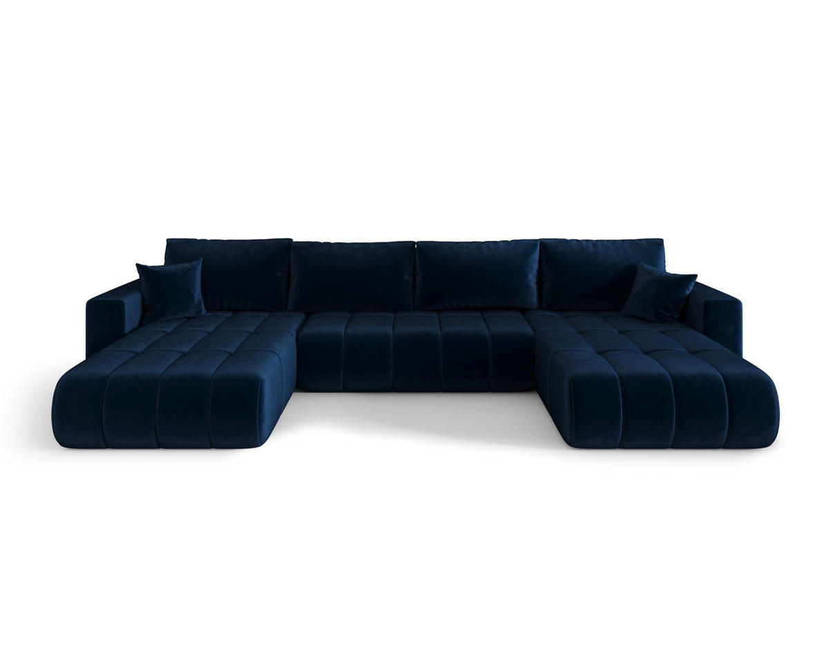 ECKSOFA LARA PREMIUM U-Form dunkelblau Velours Monolith 77 - Schlaffunktion, Bettkasten - Dunkelblau, Textil (385/175cm) - Cornero