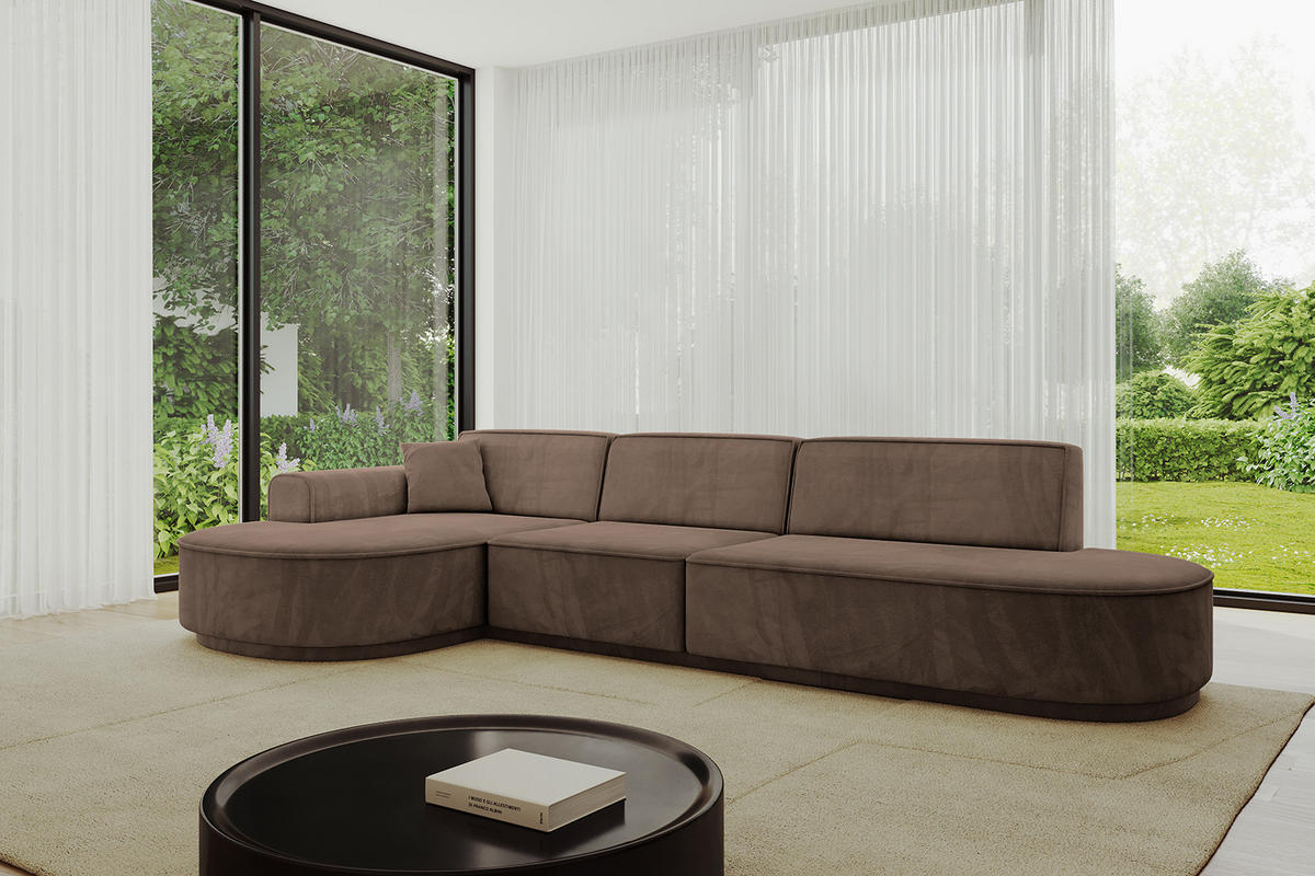 ECKSOFA Ottomane Links MARI-L2-v3 - 328x171x83 cm Braun Velours - Schwarz/Braun, Holzwerkstoff/Kunststoff (328/171cm) - ALTDECOR