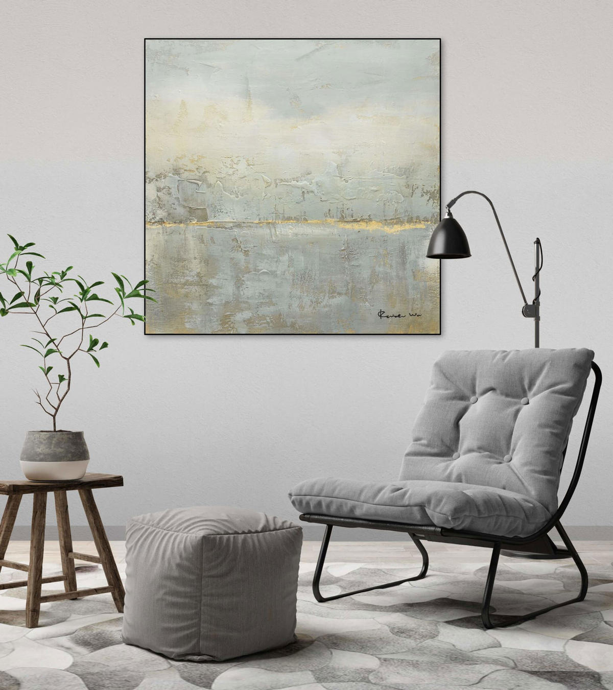 ACRYLBILD HANDGEMALT 80/80 cm - Grau/Grün, Holz/Textil (80/80cm) - KUNSTLOFT