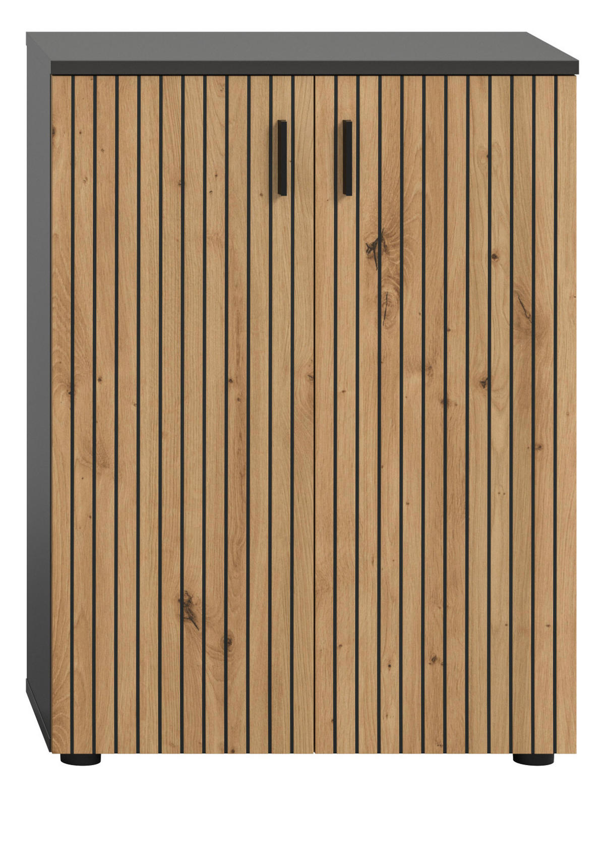 KOMMODE Eiche, grau 60 cm, Badschrank mit Rillen-Optik - Schwarz/Eiche Artisan, Holzwerkstoff/Kunststoff (60/81/30cm) - Inn.Furn