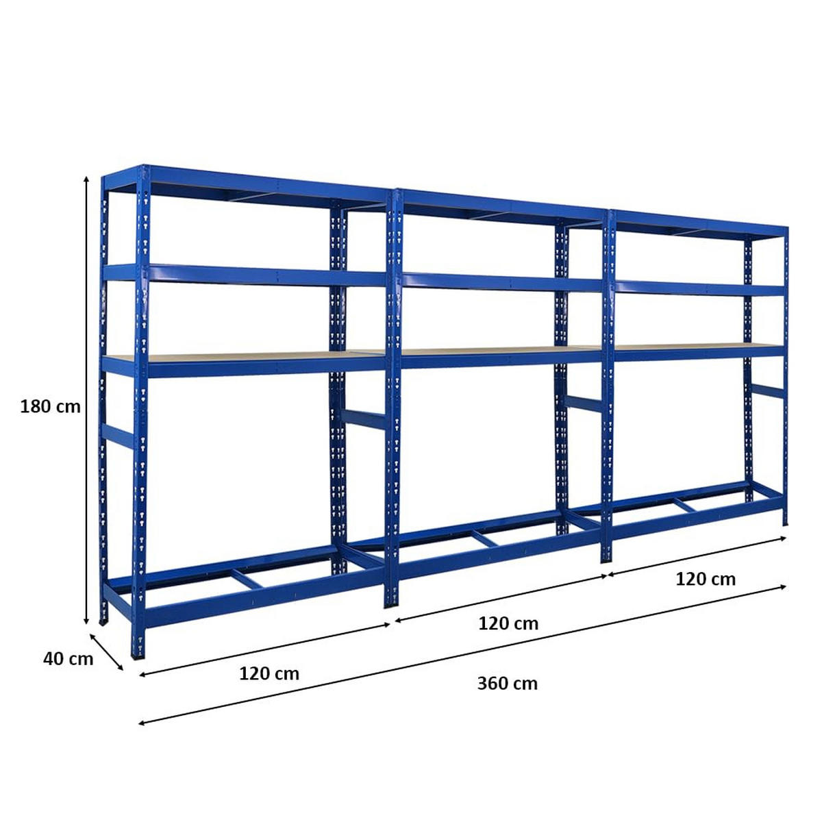 REIFENREGAL Tiger 3er-Set mit 3x 180x120x40 cm bis zu 18 Reifen mit 3 Fachboden Blau - Blau, Metall (360/180/40cm) - PROREGAL