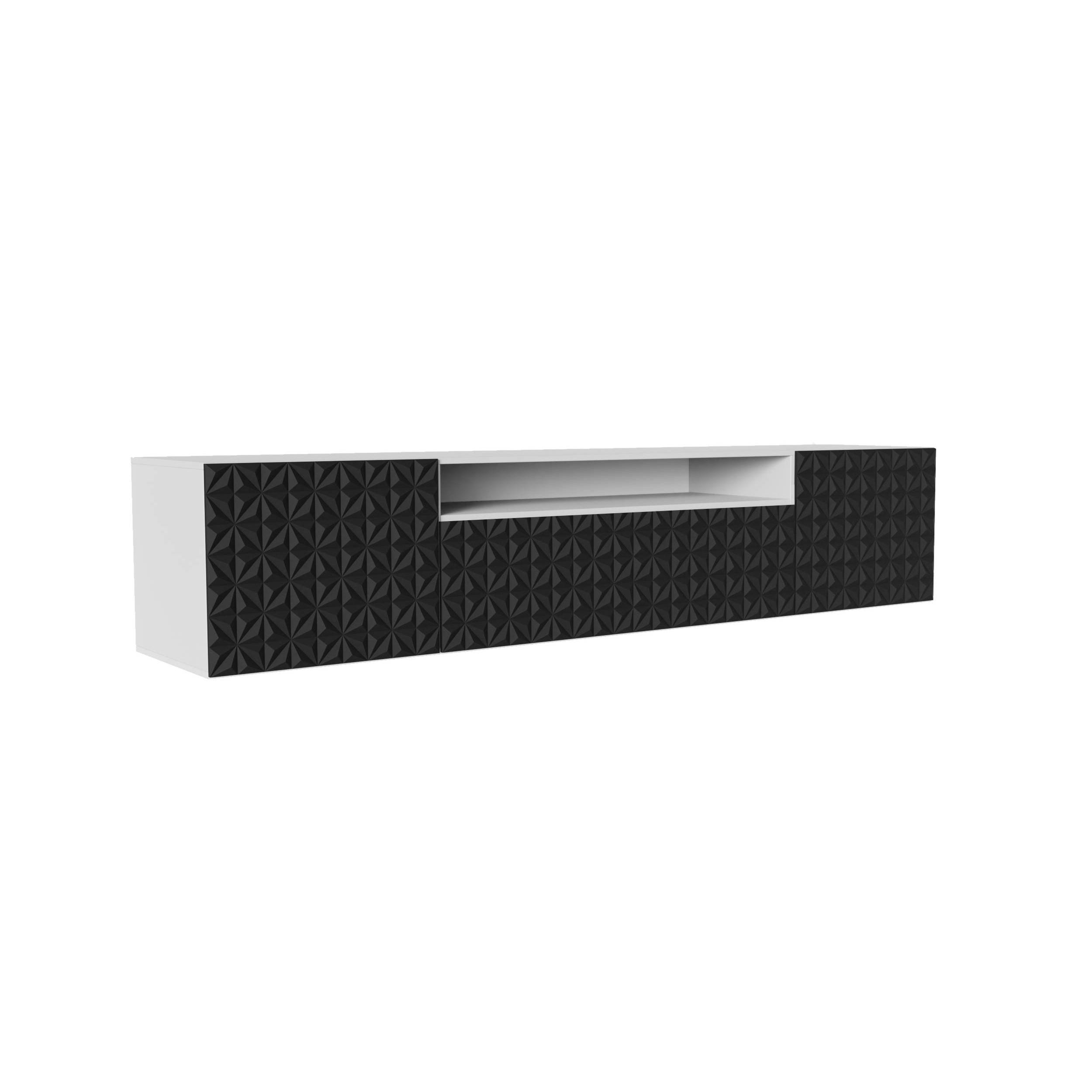 Meblini Tv-Schrank Weiß, Schwarz 200x40x41 cm