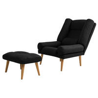SESSEL Lola mit Fußhocker Rückenlehne 5-stufig einstellbar, schwarz - Schwarz, Holz/Kunststoff (75/100/60cm) - Margaret Hadas24