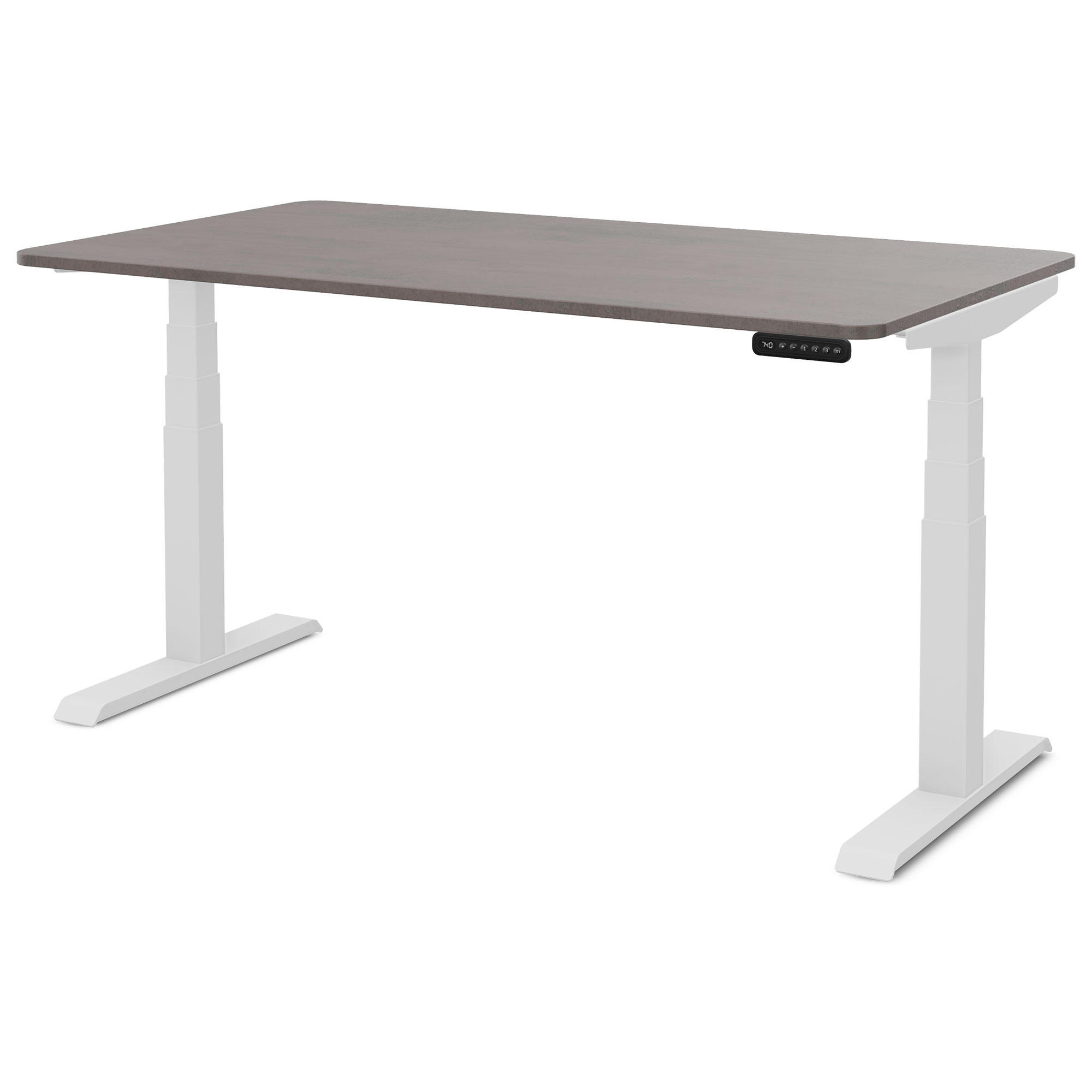 SCHREIBTISCH Elektrisch Höhenverstellbarer Familien Schreibtisch Pitino Curved Sichtbeton Anthrazit Signalweiß 120/70/52.5-121cm - Schieferfarben/Weiß, Holzwerkstoff/Metall (70/120/121cm) - ASSMANN