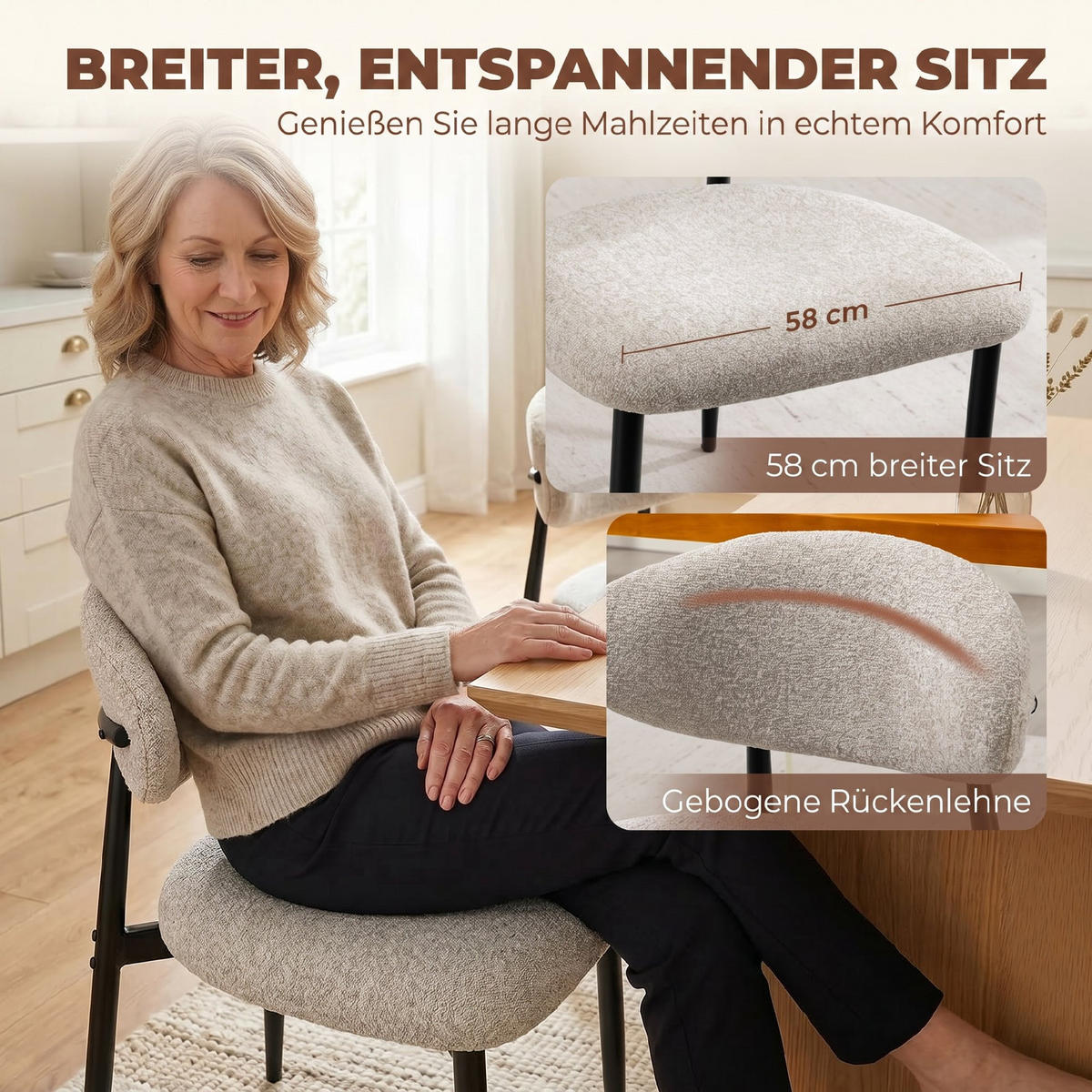 ESSZIMMERSTÜHLE DE-06922 2er-Set gepolstert mit Stahlbeinen Beige - Beige, Metall (58/77/58cm) - ComfortXL