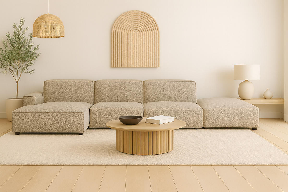 ECKSOFA Cursal L-Form, Stoff Artico, Beige + Hocker, Links - Beige, Holz (341/166cm) - Kaiser Möbel