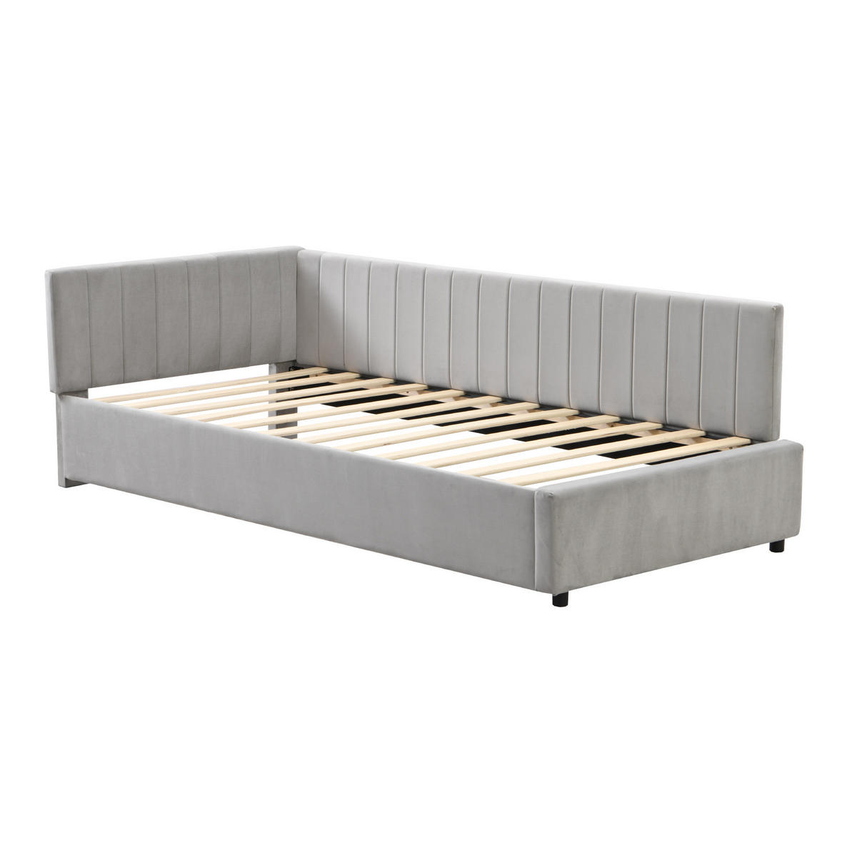 ČALOUNĚNÁ postel 197/97/65 cm ze sametu šedá, multifunkční s lamelovým roštem - šedá, kůže (90/200cm) - BEAOK