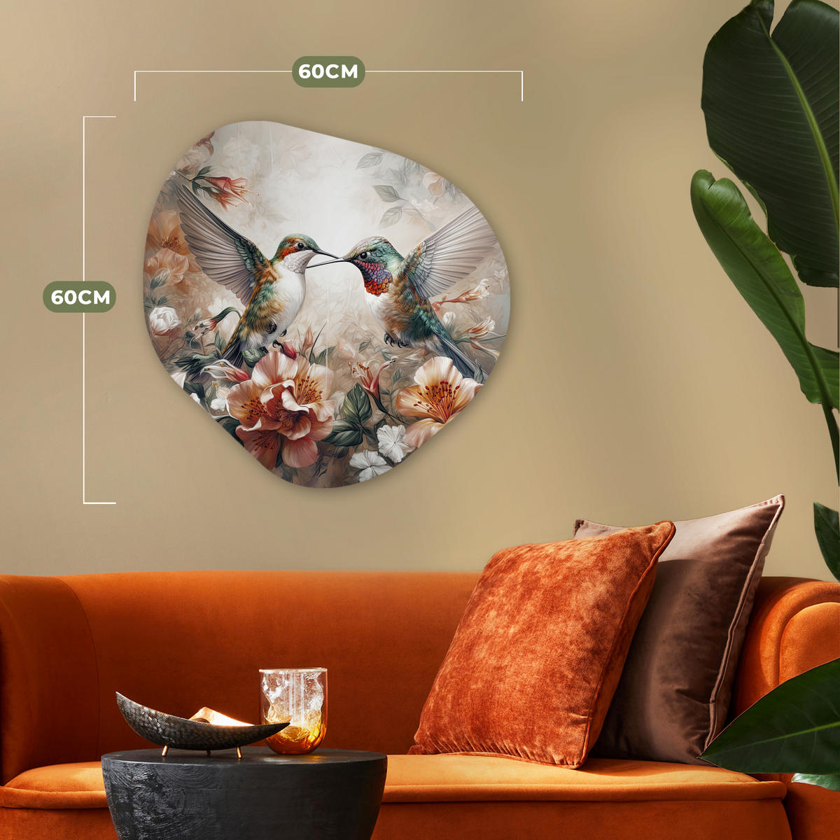 WANDBILD Kolibri - Vögel - Blumen - Natur 60x60 cm - Altrosa, Kunststoff (60/60cm) - MuchoWow