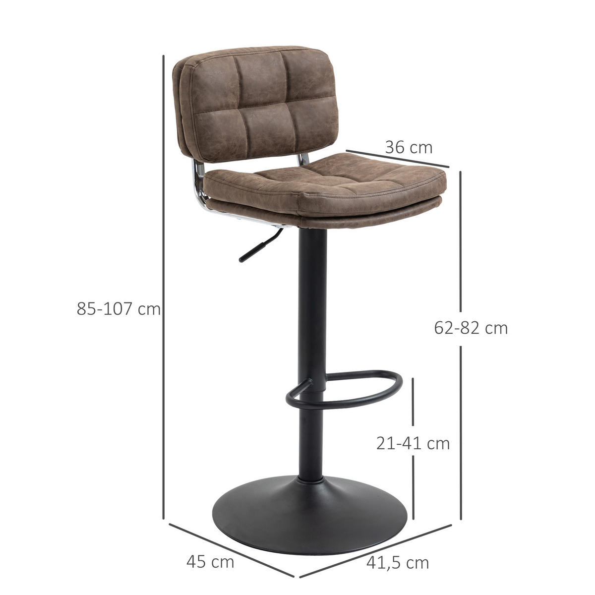 BARHOCKER 2er-Set DE-14712 Vintage gepolstert & höhenverstellbar Braun - Braun, Metall (45/107/41.5cm) - ComfortXL