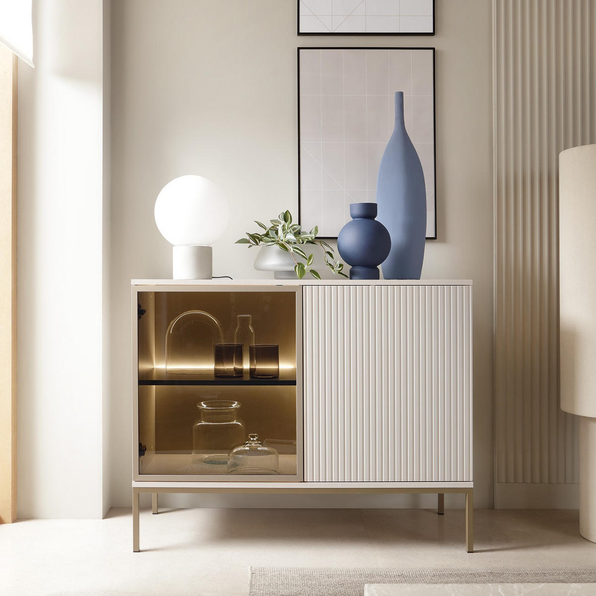 KOMMODE SENTIERO 104/83/39 cm mit LED 2 Türen Kaschmir - Kaschmir, Holzwerkstoff (104/83/39cm) - MASSENO